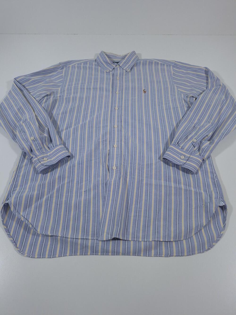 Ralph Lauren Shirt Mens L Blue Stripe Classic Fit L/S Button Down Flesh Pony